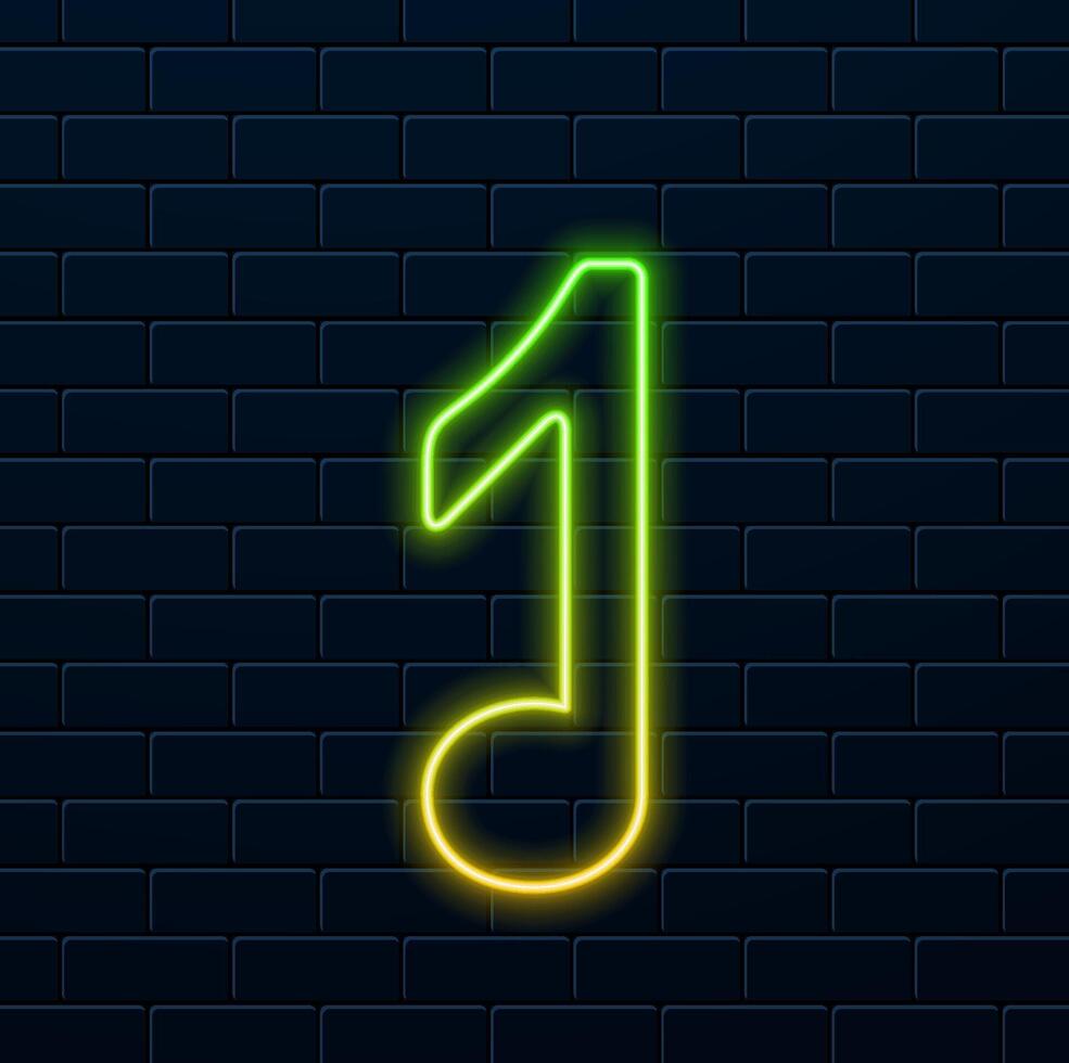 Single isolated music note icon. neon style. vector
