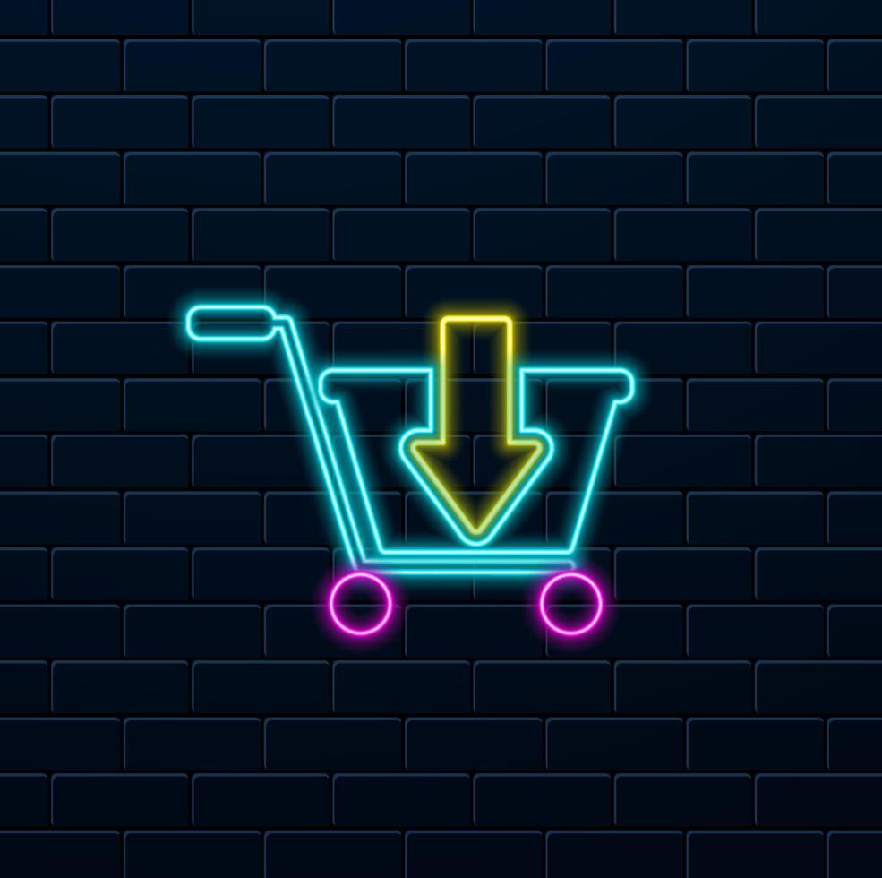Cart icon, isolated. Flat design. neon style. vector