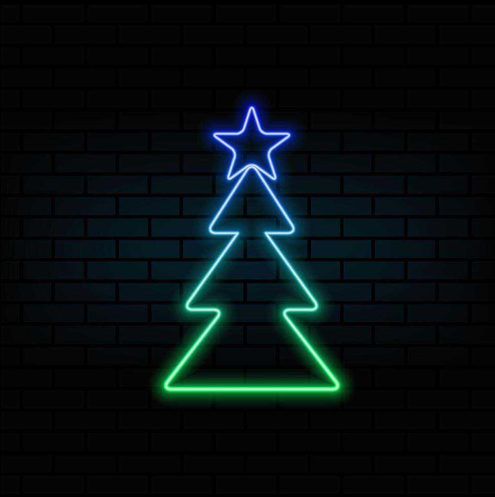 Christmas tree silhouette. neon style. vector