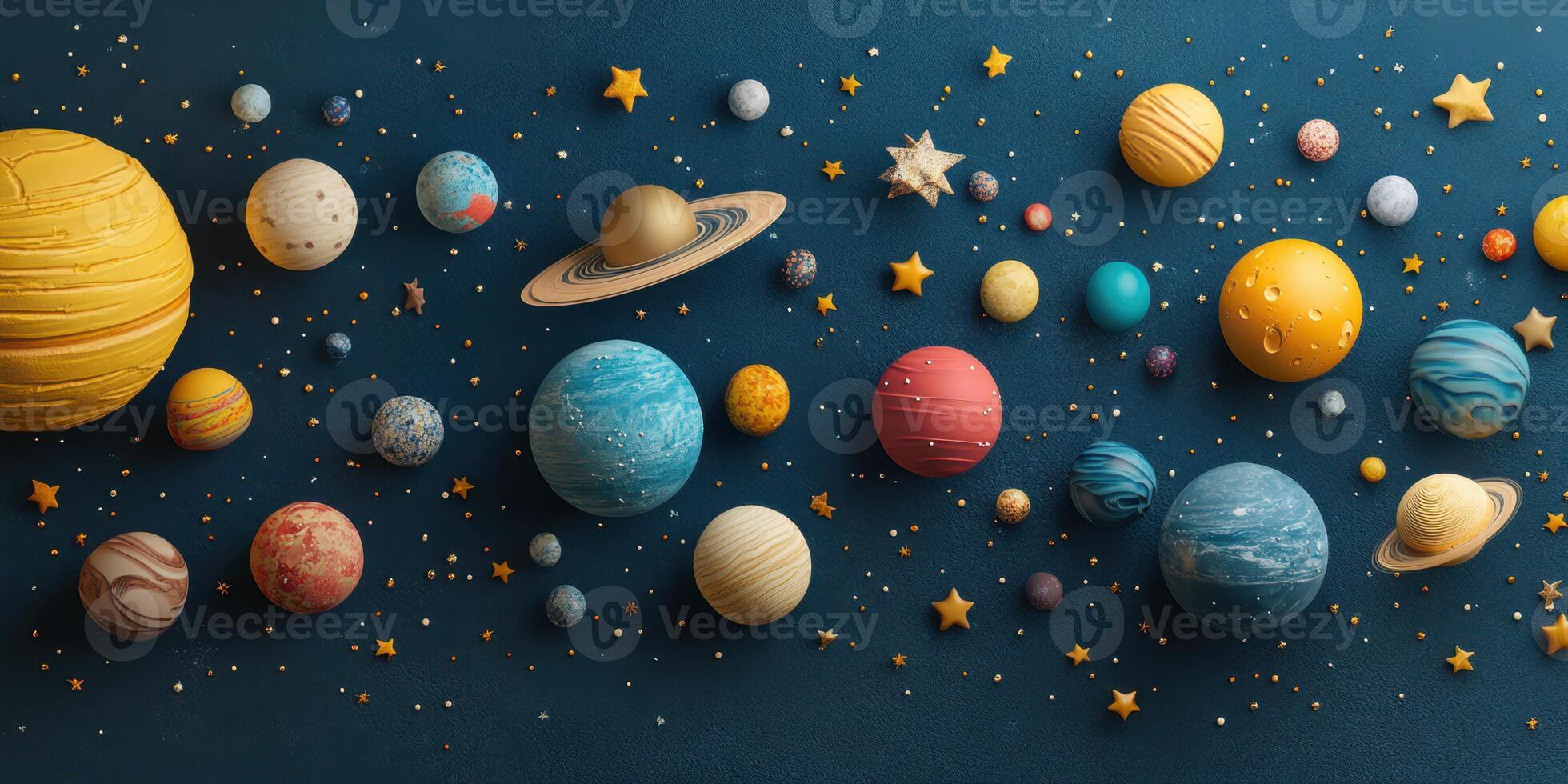 Colorful representation of planets and stars on blue background showcasing the beauty of the solar system photo
