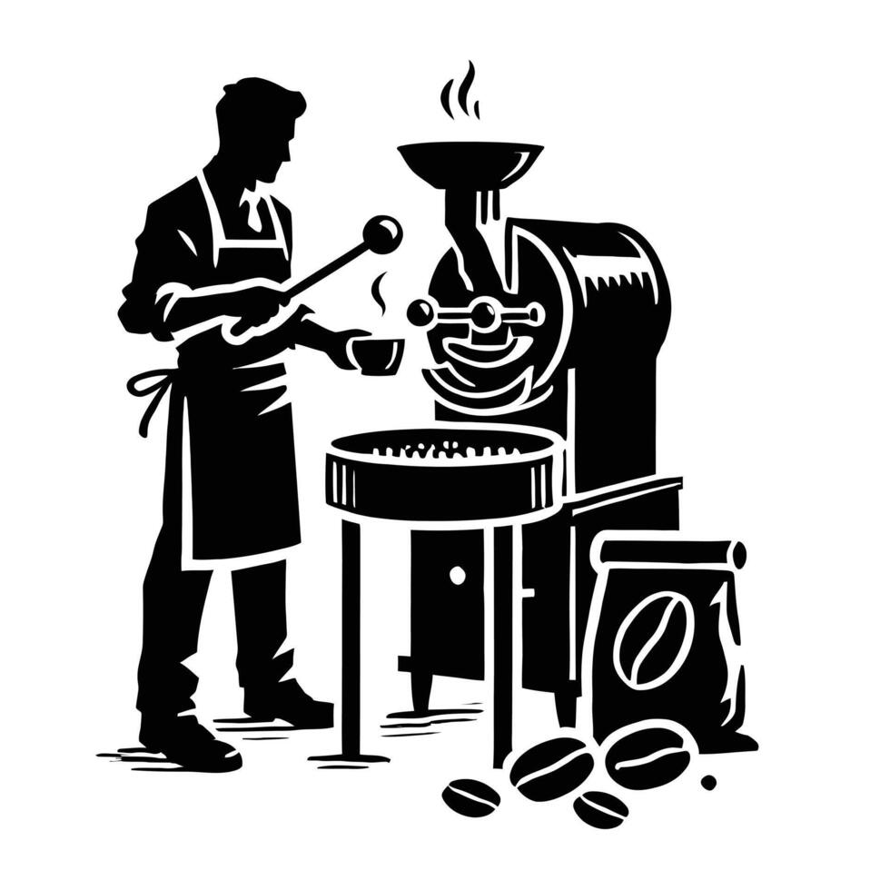 A man is making coffee in a coffee shop vector
