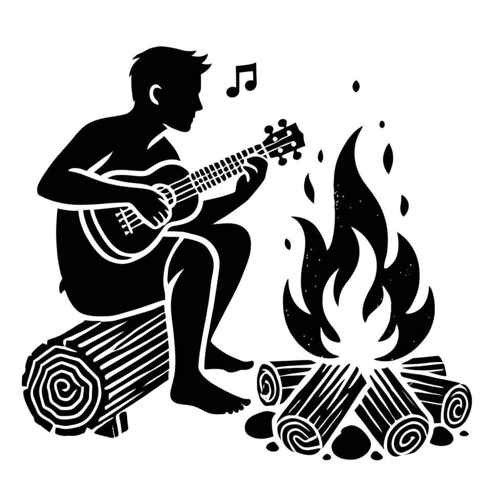A man playing guitar by the campfire vector