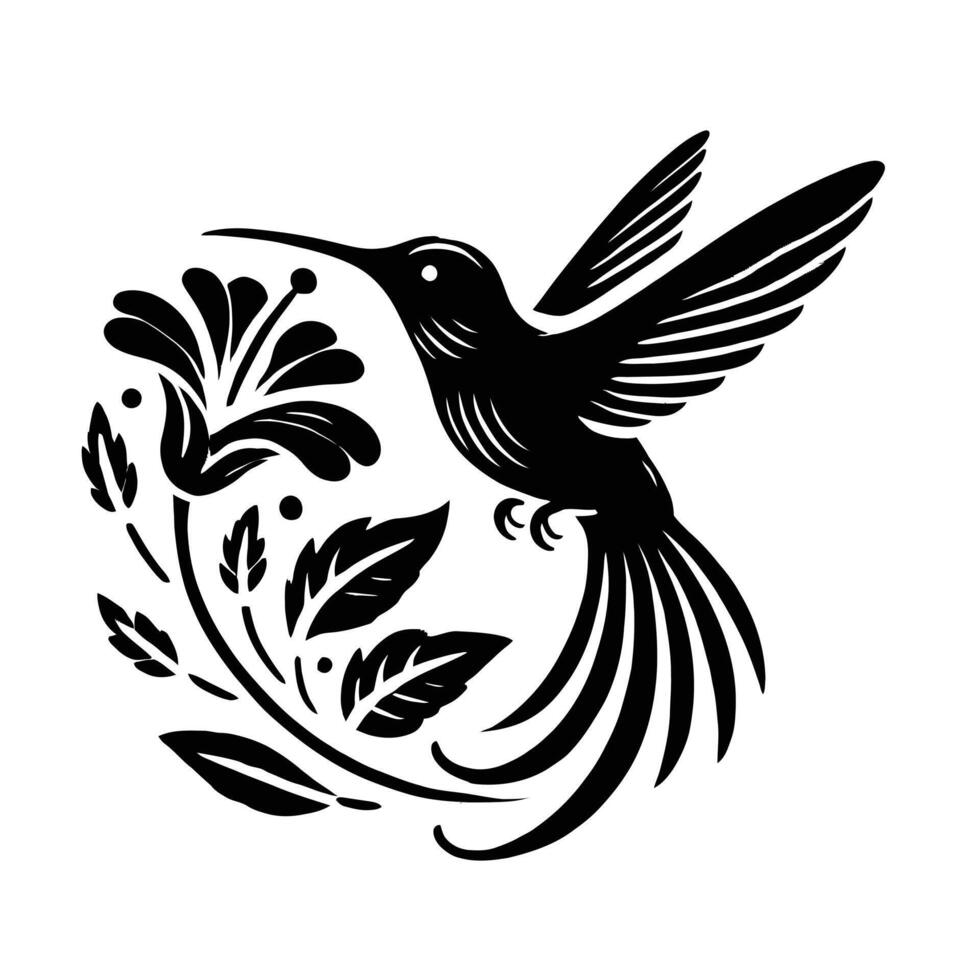A hummingbird with flowers and leaves on a white background vector