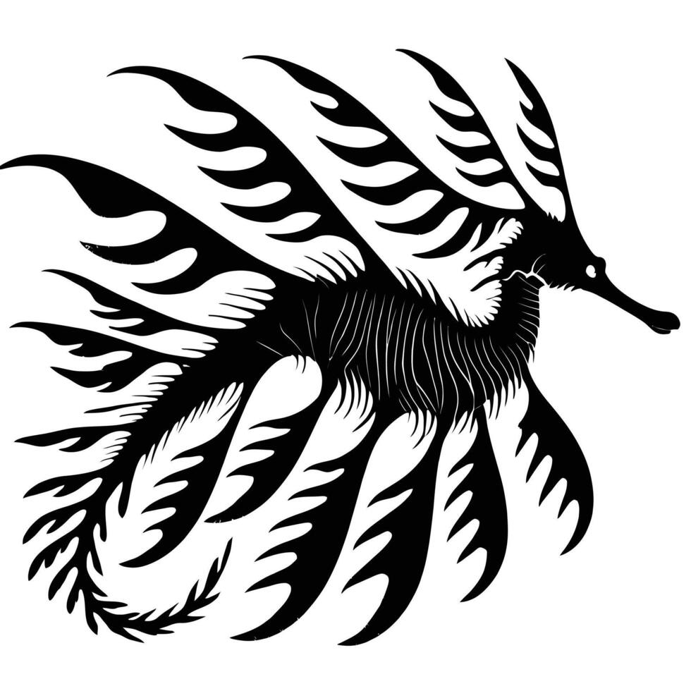 A black and white drawing of a sea horse vector