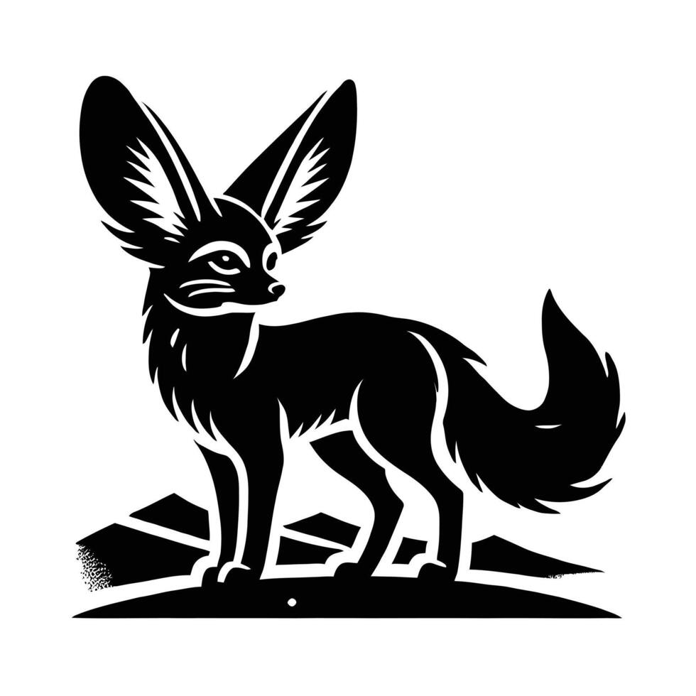 A black and white logo of a fox vector