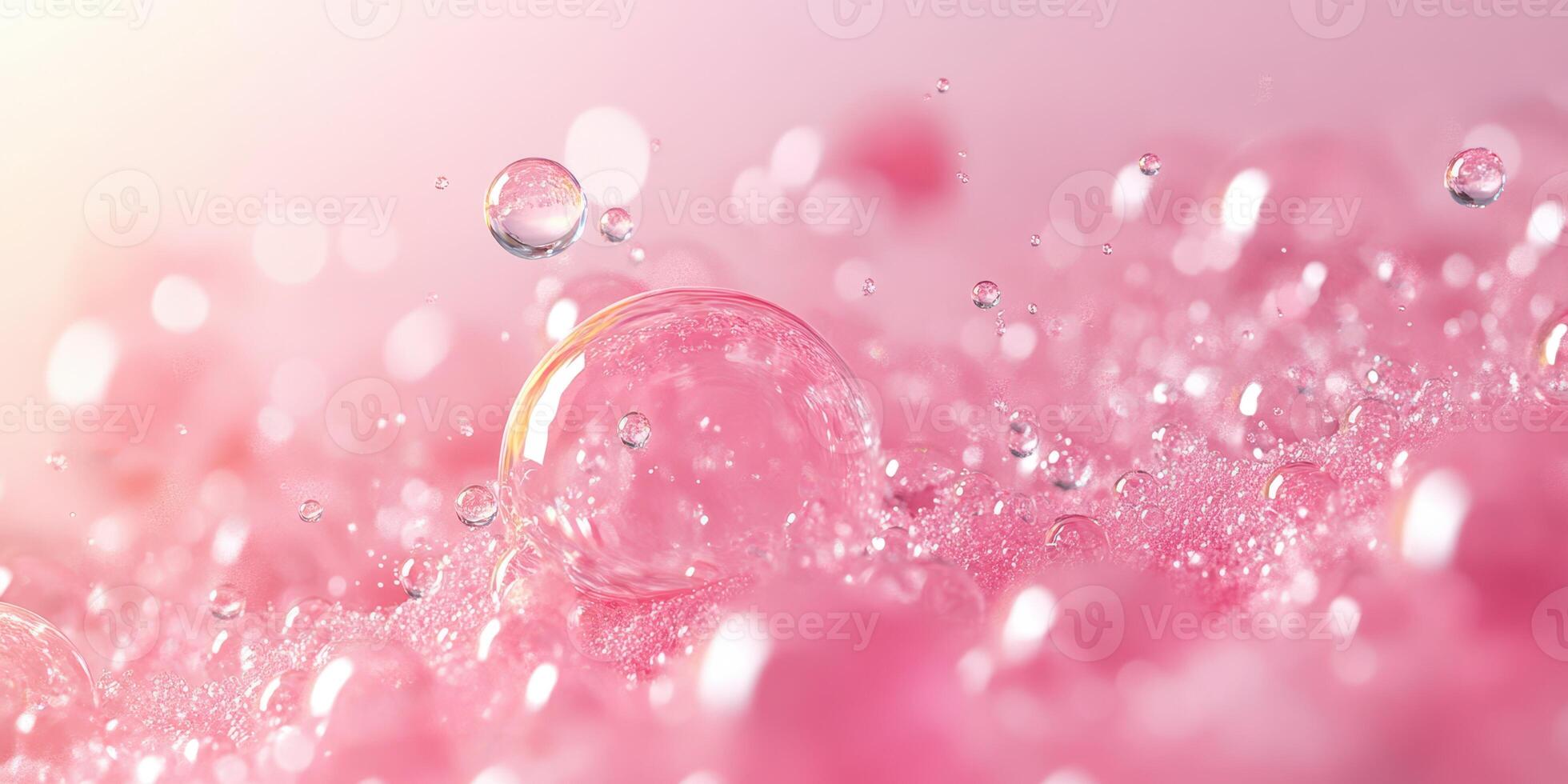 Bubbles of water rise above soft pink foam in a tranquil setting evoking a serene and calming atmosphere photo