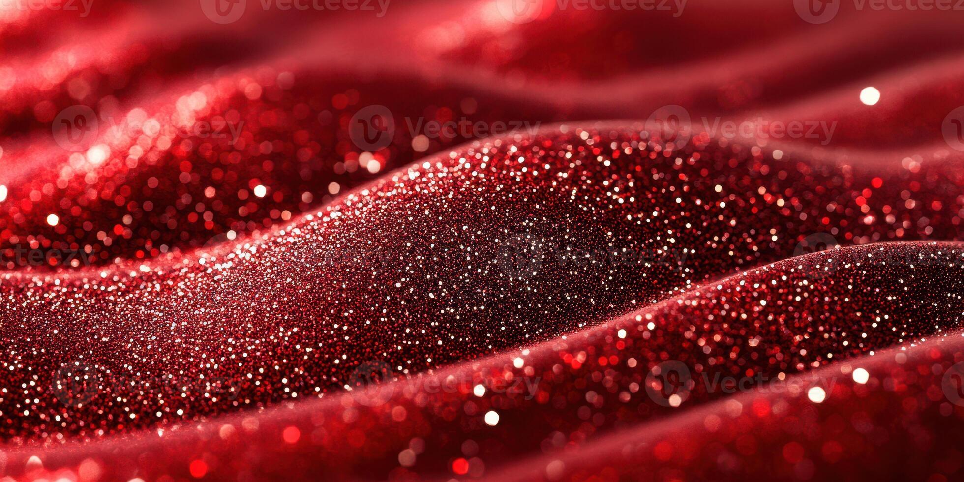 Shimmering red fabric with sparkling glitter creates a vibrant texture in a rich, festive atmosphere photo