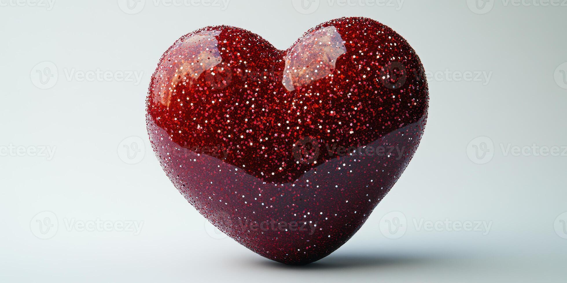 Glittering red heart sculpture showcased against a simple gray backdrop photo