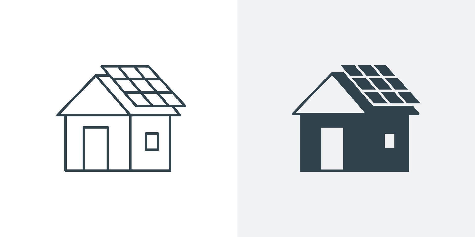Solar Energy House Icon. Line and Solid illustration of Solar Cell Symbols for Clean Power, Eco-Friendly Homes, and Sustainable Cities vector