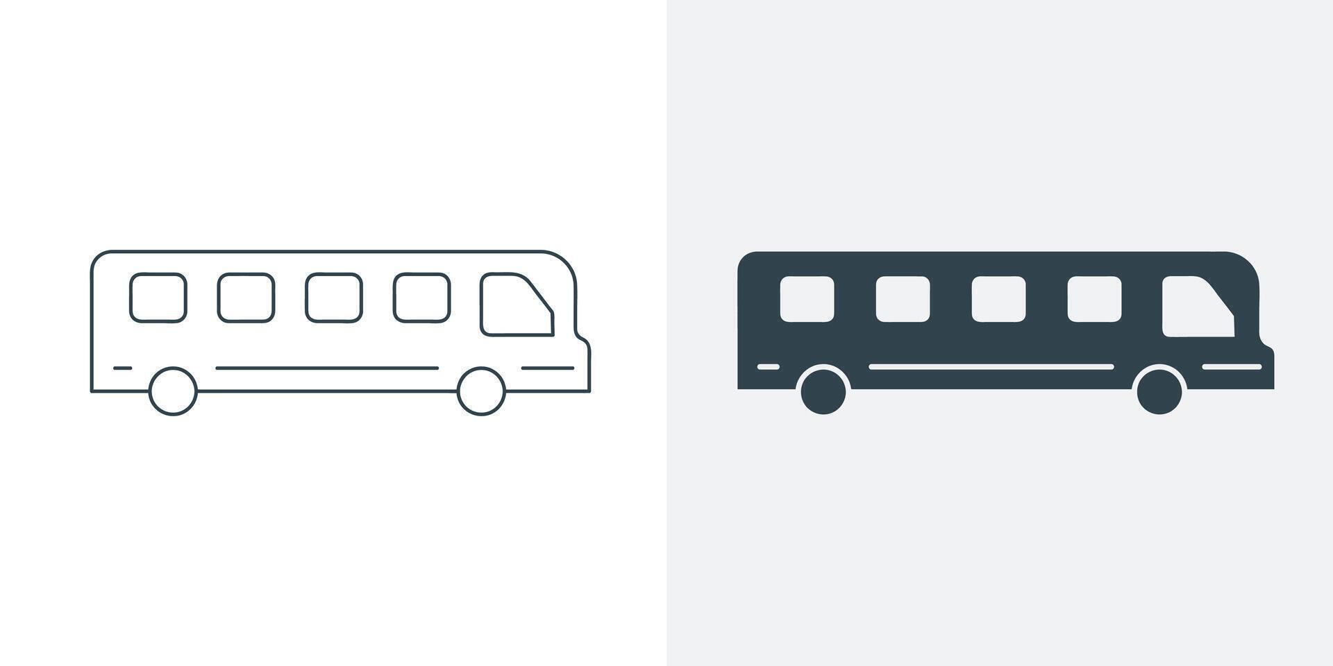 Bus Icon. Solid and line Illustration of Public Transport on White Background vector