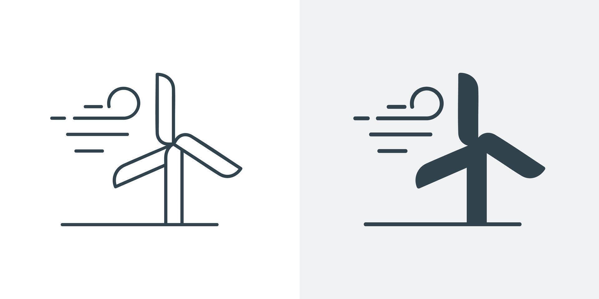Wind Turbine Icon. Black Outline and solid Symbol for Green Energy and Environmental Conservation vector