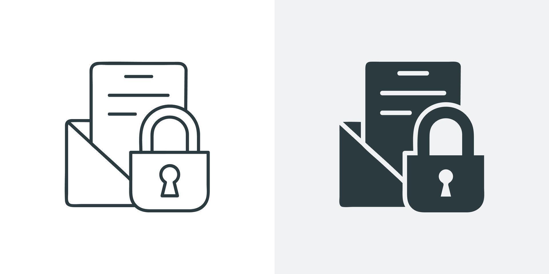 Document Protection and Data Security Icon. Solid and Outline Illustration for Privacy and Cyber Safety vector