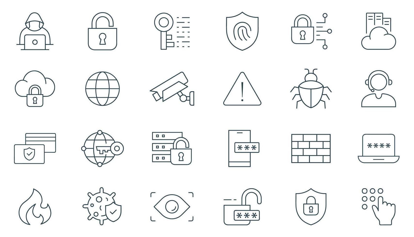 Cyber Security Line Icon Set. Illustration for Digital Protection, Data Privacy, Network, and online Safety icons vector