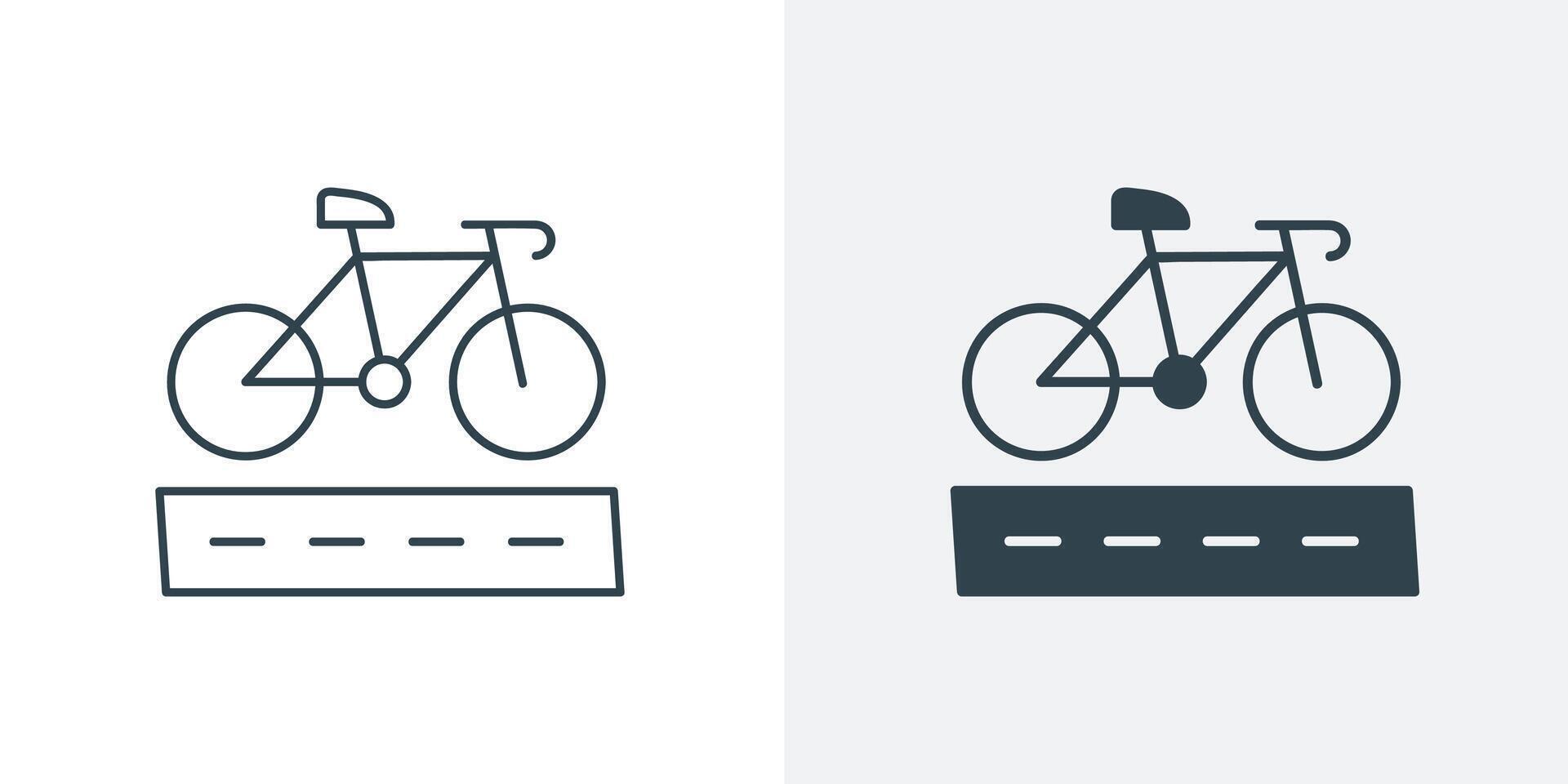 Bicycle Icon. Line and Solid Illustration of a Bike on the Road for Eco-Friendly Transportation vector