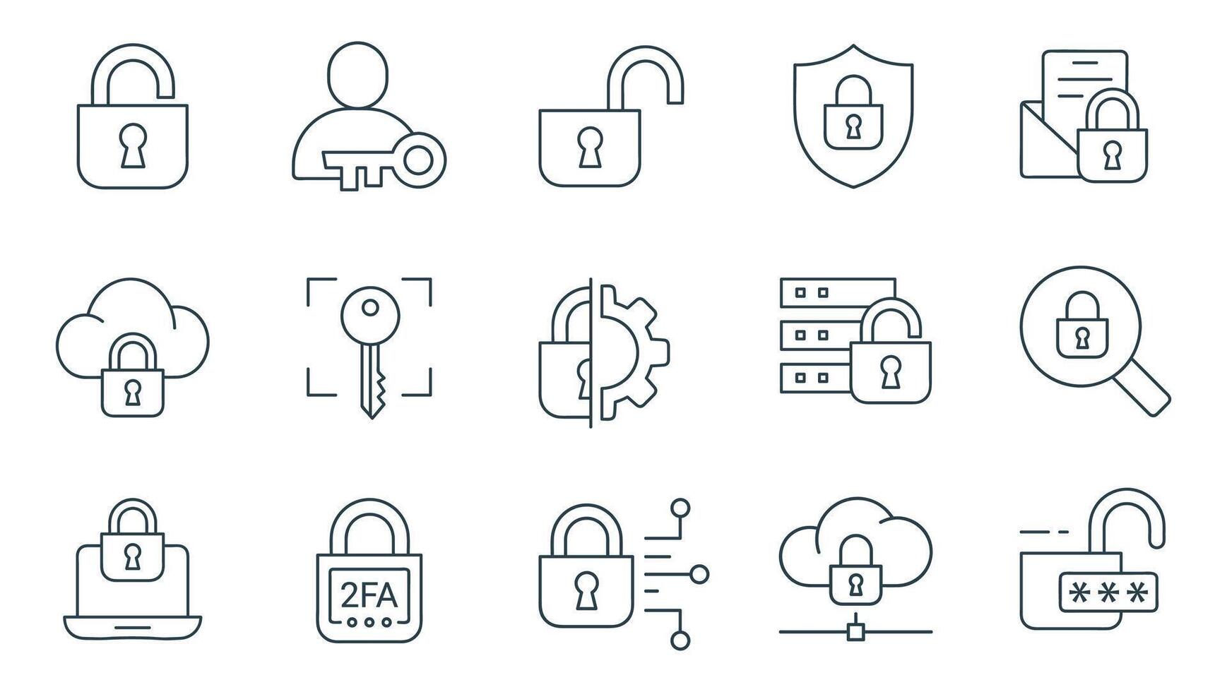 Security line Icon Set. Lock, Protection, and Safety Symbols illustrations vector