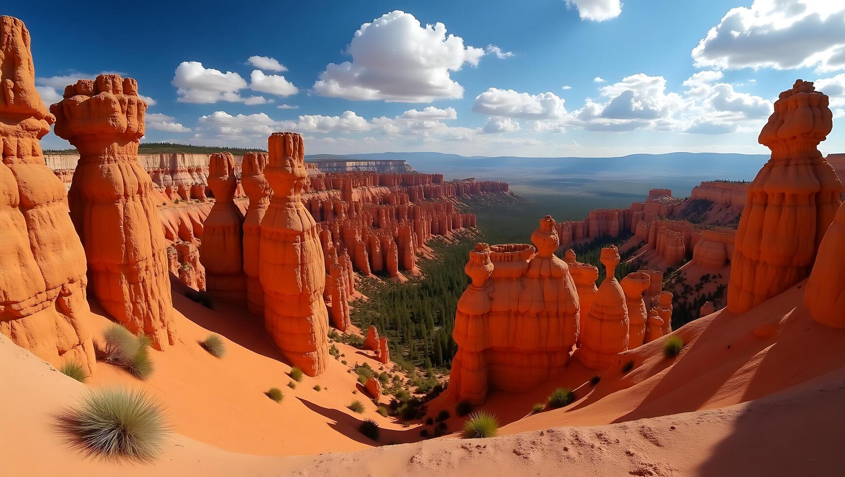 Stunning view of Bryce Canyon with red rock formations and clear blue sky photo