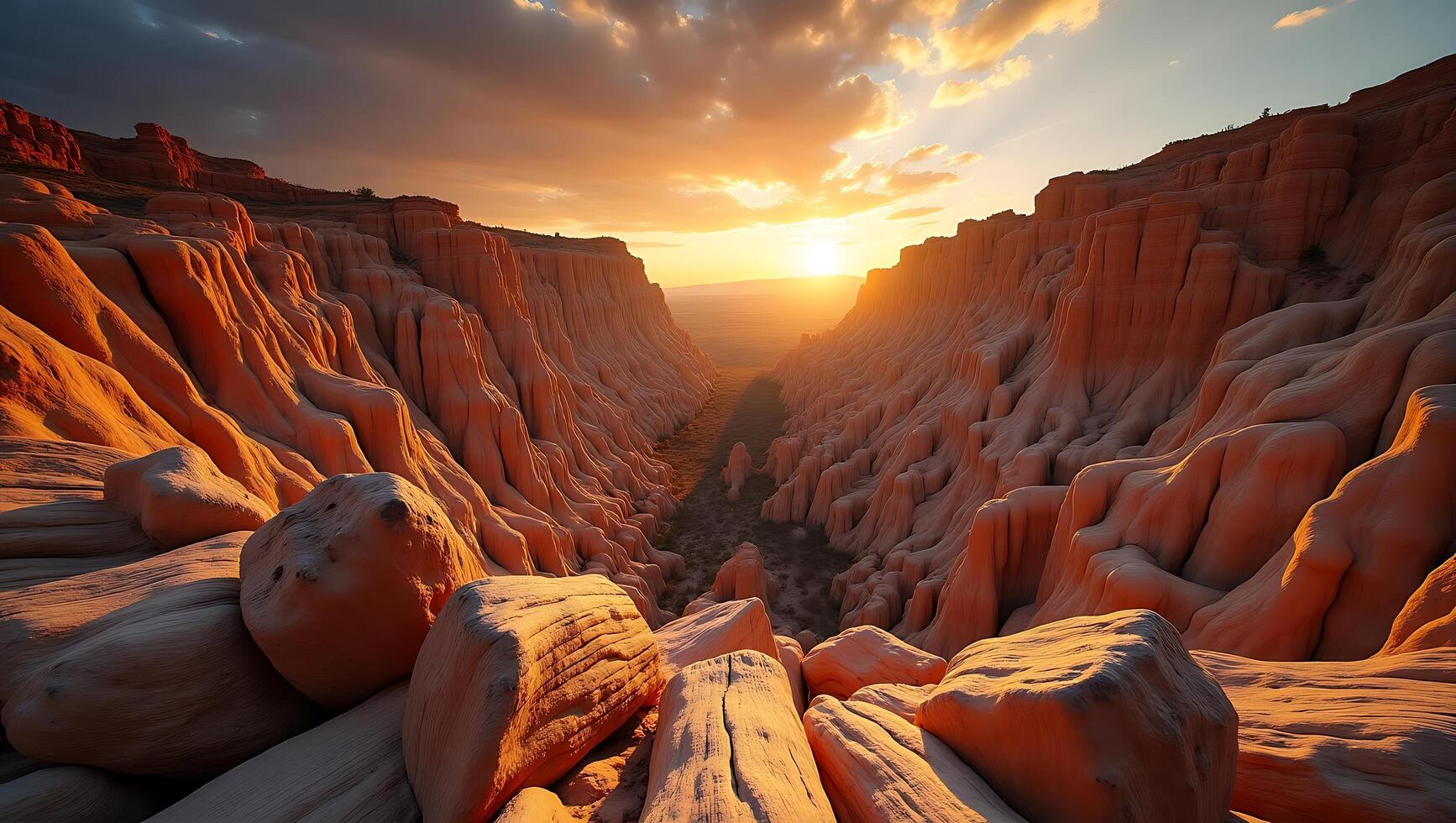 Sunset over red rock canyon revealing textured formations and scenic vistas photo