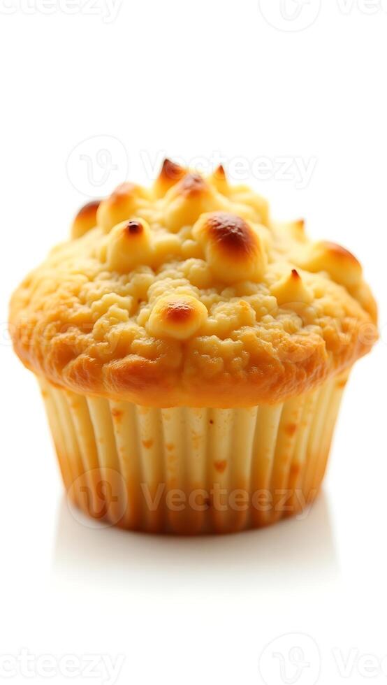 Closeup of a freshly baked muffin with golden brown top and fluffy texture photo