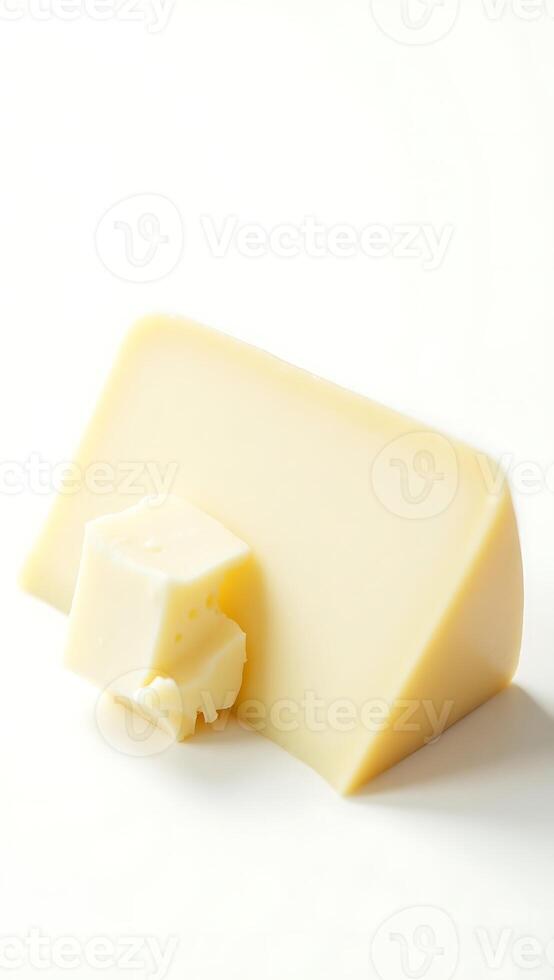 Cheese block and butter square arranged on a plain surface for culinary use and display photo