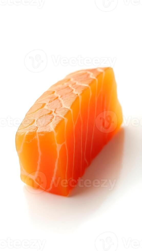Closeup view of a perfectly sliced piece of fresh salmon fillet ready for cooking photo
