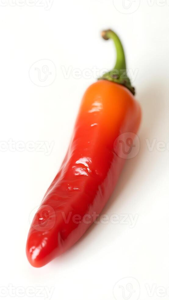 Closeup of a red chili pepper resting on a light background photo