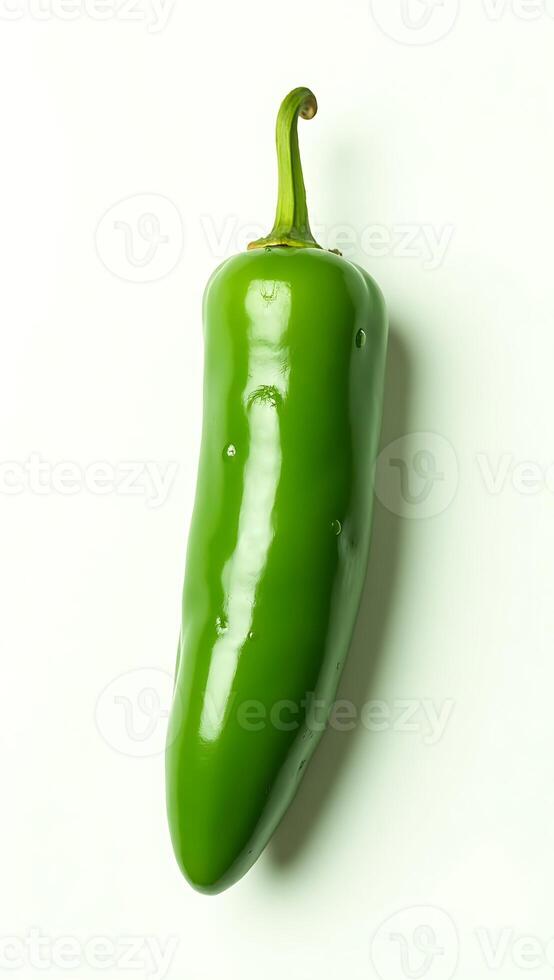 Closeup of a fresh green jalapeno pepper on a plain background photo