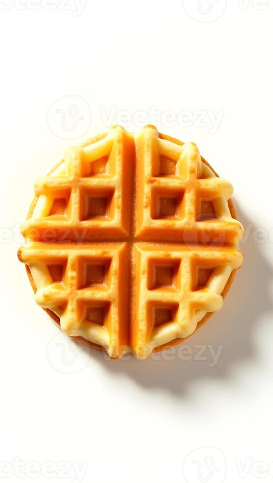 A detailed view of a waffle reveals its golden-brown color and unique grid design photo