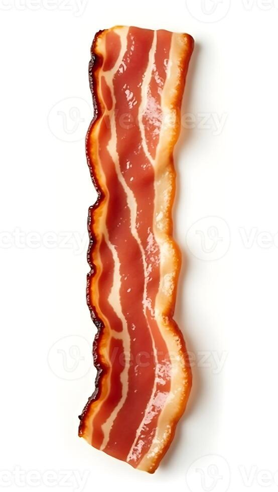 Close-up view of crispy bacon strip with rich texture and color variations photo