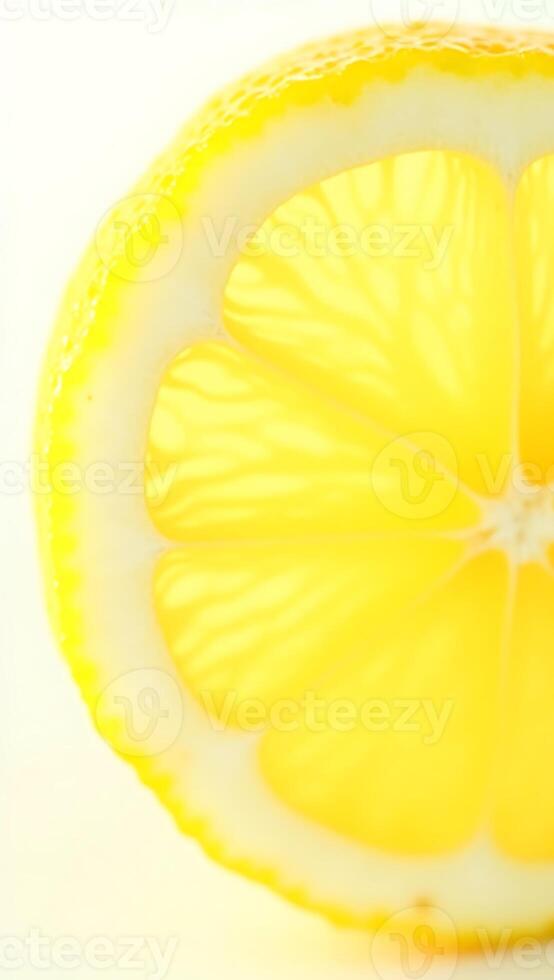 Closeup view of a fresh lemon slice showcasing its juicy texture and vivid color photo