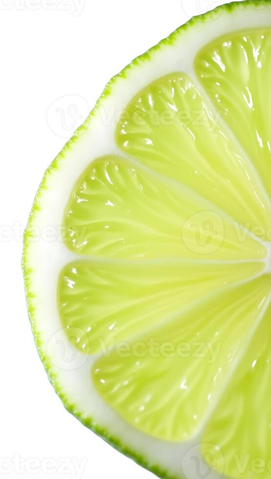 Closeup view of a fresh lime slice revealing intricate details and textures photo