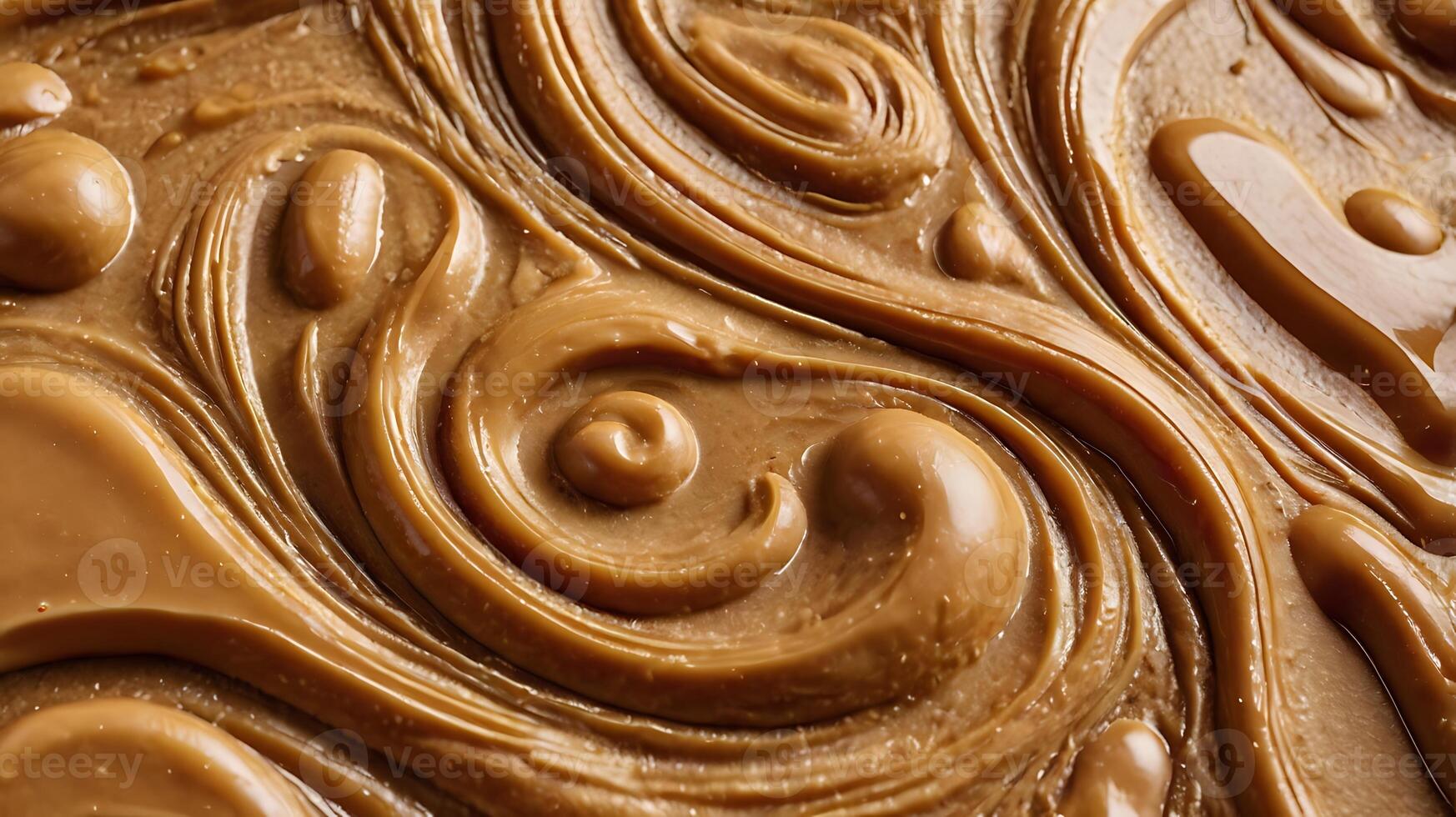 Closeup view of rich, textured layer of smooth caramel swirl pattern on a surface photo