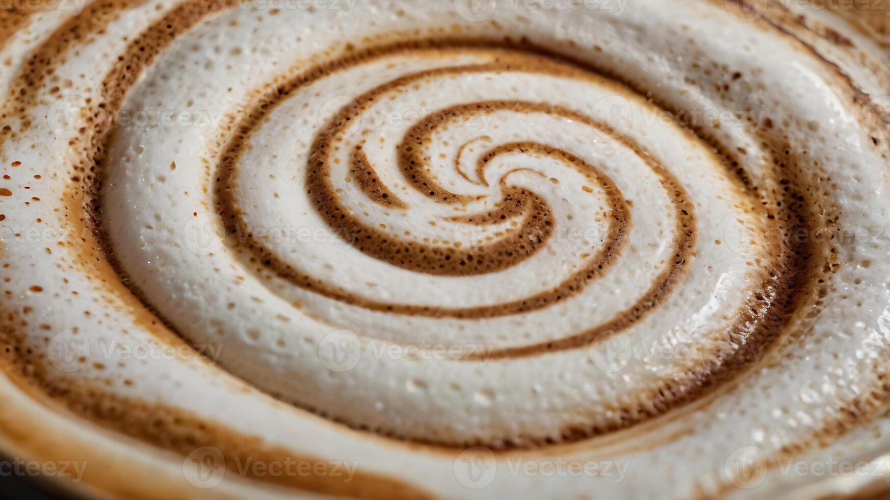 Closeup view of cappuccino foam art revealing intricate swirl patterns photo