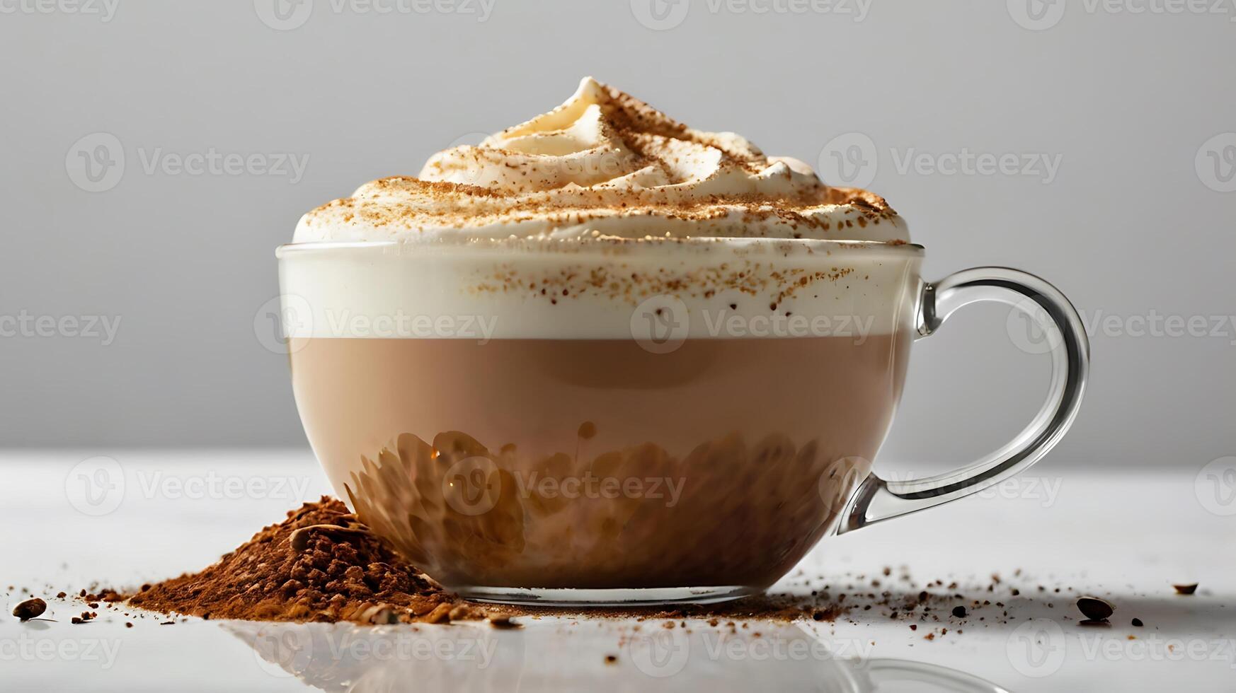 Extreme closeup of chai tea latte showcasing creamy texture and cocoa dusting photo