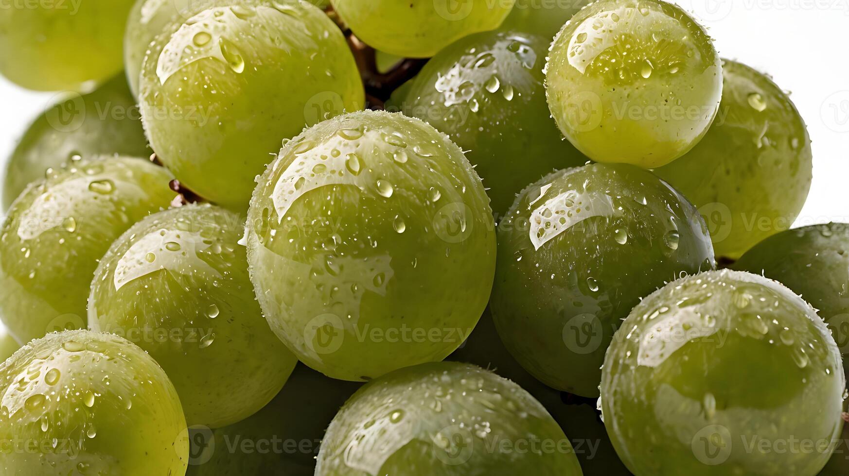 Closeup view of fresh green grapes with droplets of water on their surface photo
