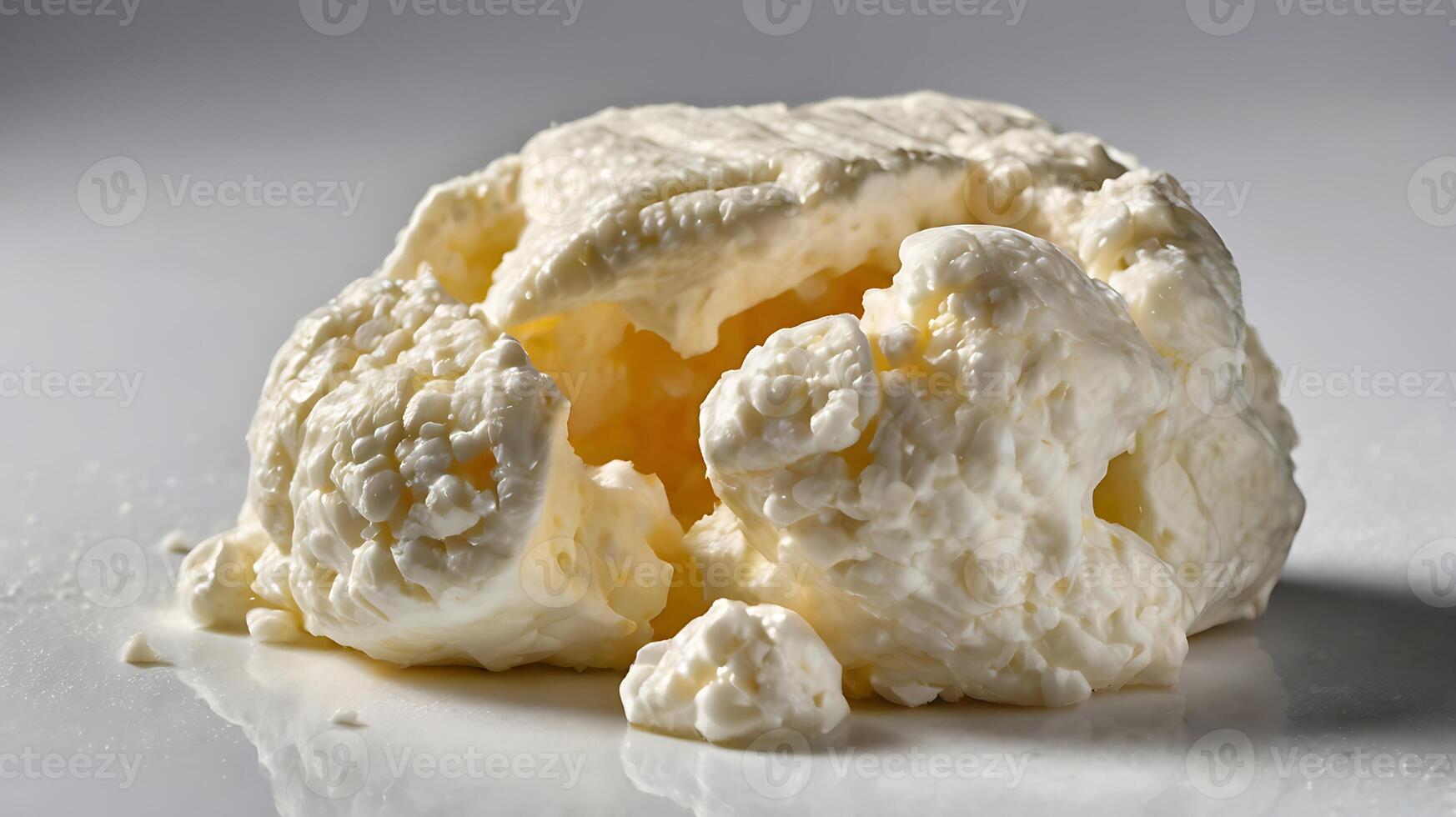 Closeup view of a fresh dollop of cottage cheese on a smooth surface photo