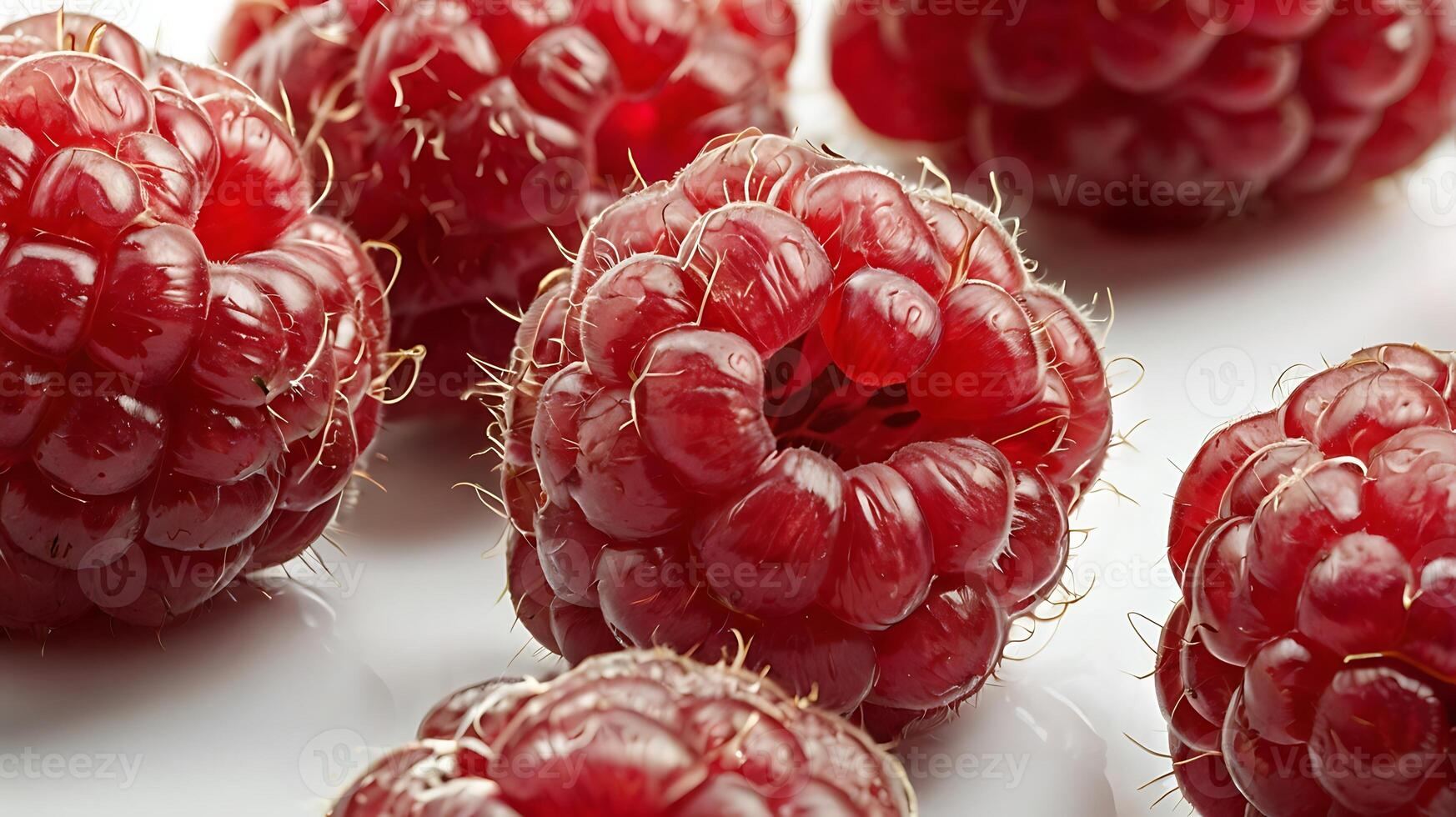 Closeup view of fresh raspberries showcasing their texture and juiciness photo