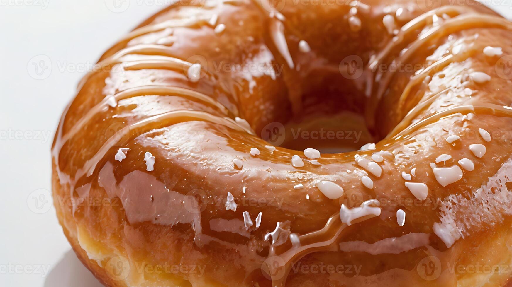 Extreme closeup of a glazed donut highlighting its glossy finish and texture photo