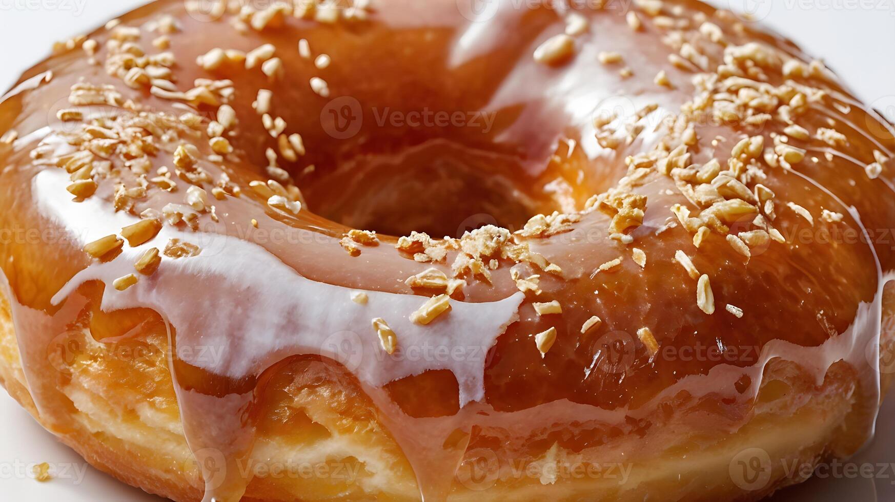 Glazed donut with a closeup view showcasing texture and glaze details photo