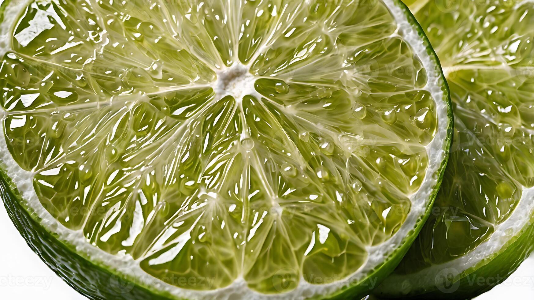 Extreme closeup of a lime slice showcasing its intricate details and textures photo