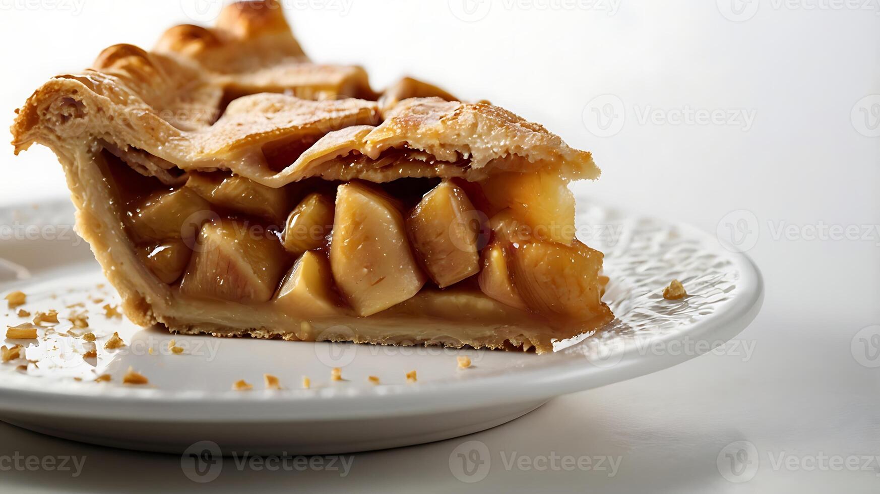Closeup view of apple pie revealing layers of sweet, spiced apple filling photo