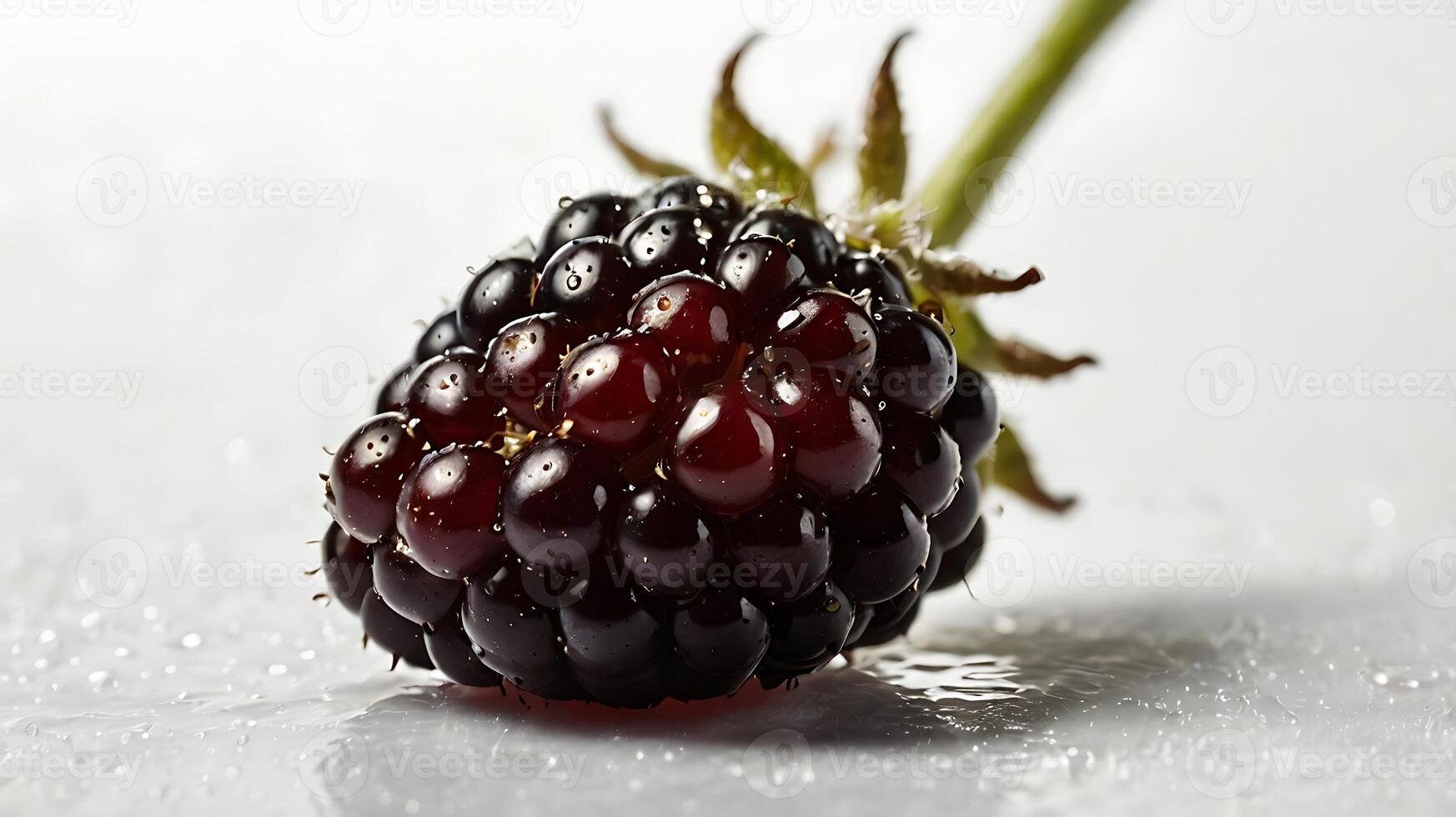 Extreme closeup of juicy blackberry showcasing its texture and water droplets photo