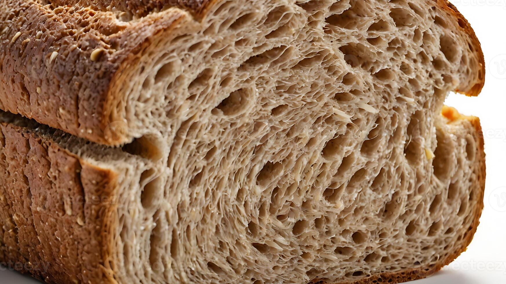 Extreme closeup of a slice of rye bread highlighting its texture and structure photo