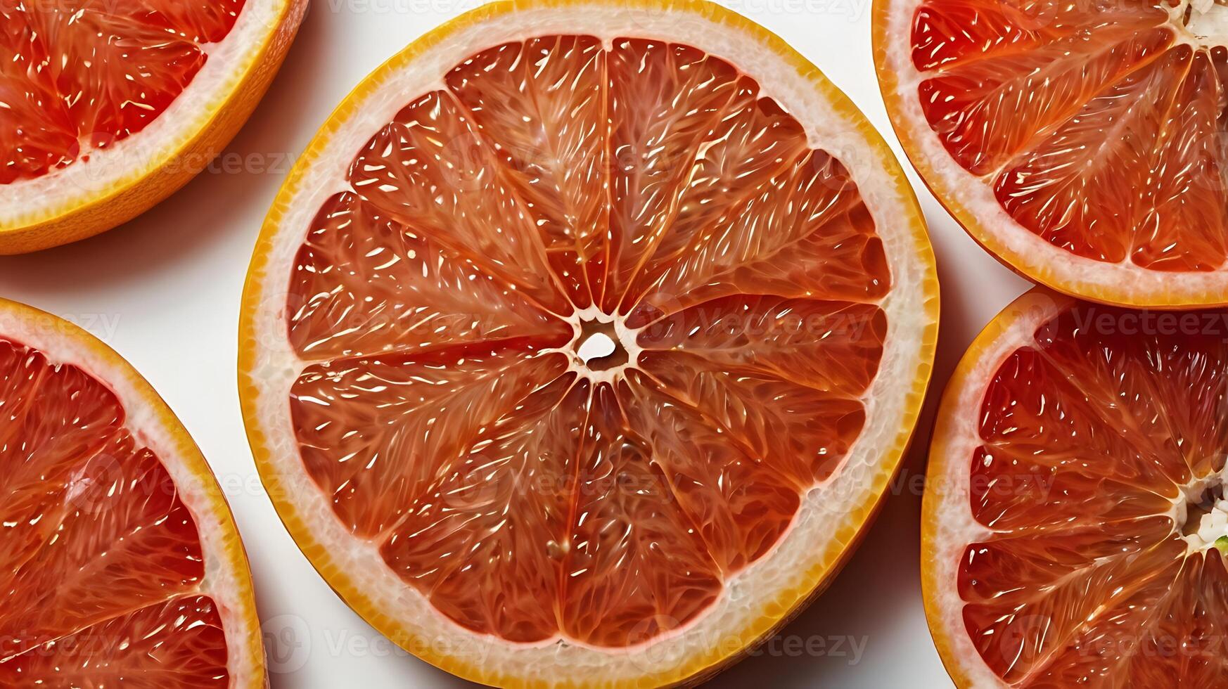 Closeup view of sliced grapefruit showcasing intricate details and texture photo