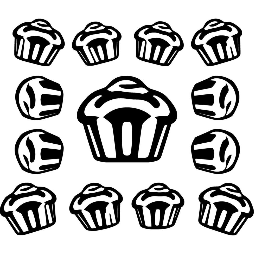 A delightful collection of cupcakes perfect for satisfying your sweet tooth. These delectable treats are beautifully presented making them ideal for any occasion. vector