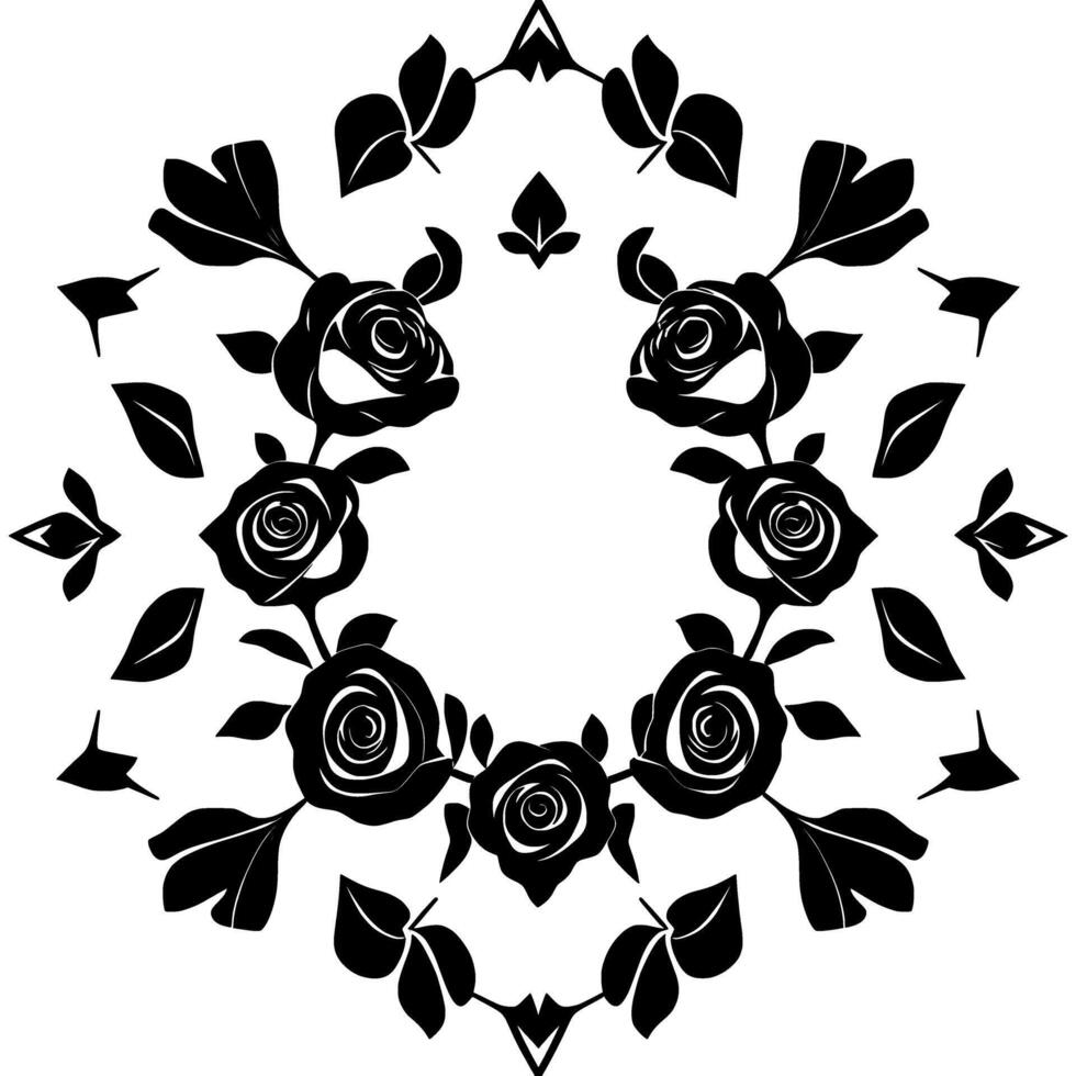 Elegant Black and White Rose Floral . A Vintage Botanical Illustration. Perfect for invitations cards and home decor. Classic symmetrical and aesthetically pleasing. vector