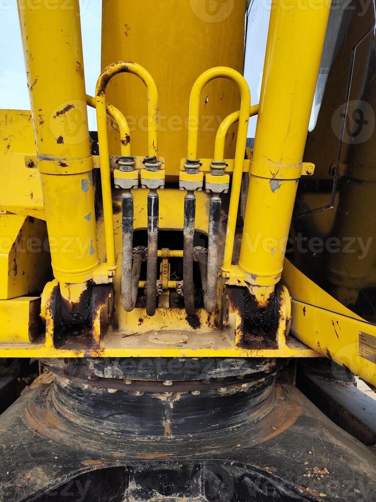 Detailed View of Excavator Machinery Parts and Mechanical Elements photo