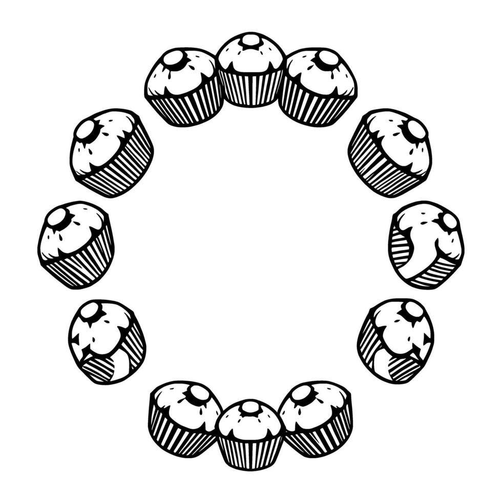 Circular Frame of Delicious Cupcakes. A Sweet Bakery . Perfect for menus cards and more. This delightful image showcases the beauty of freshly baked cupcakes. vector