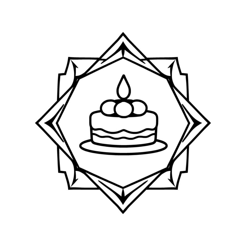 A delightful birthday cake with a single candle elegantly framed. Perfect for celebrations and sweettooth cravings. This graphic is ideal for invitations cards and more. vector