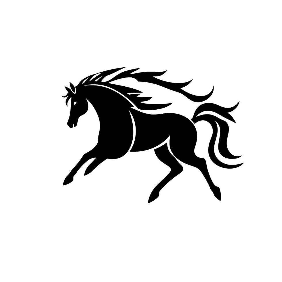 Galloping Horse Silhouette. A Black and White Graphic of an Elegant Equine in Motion. Perfect for logos designs and more vector