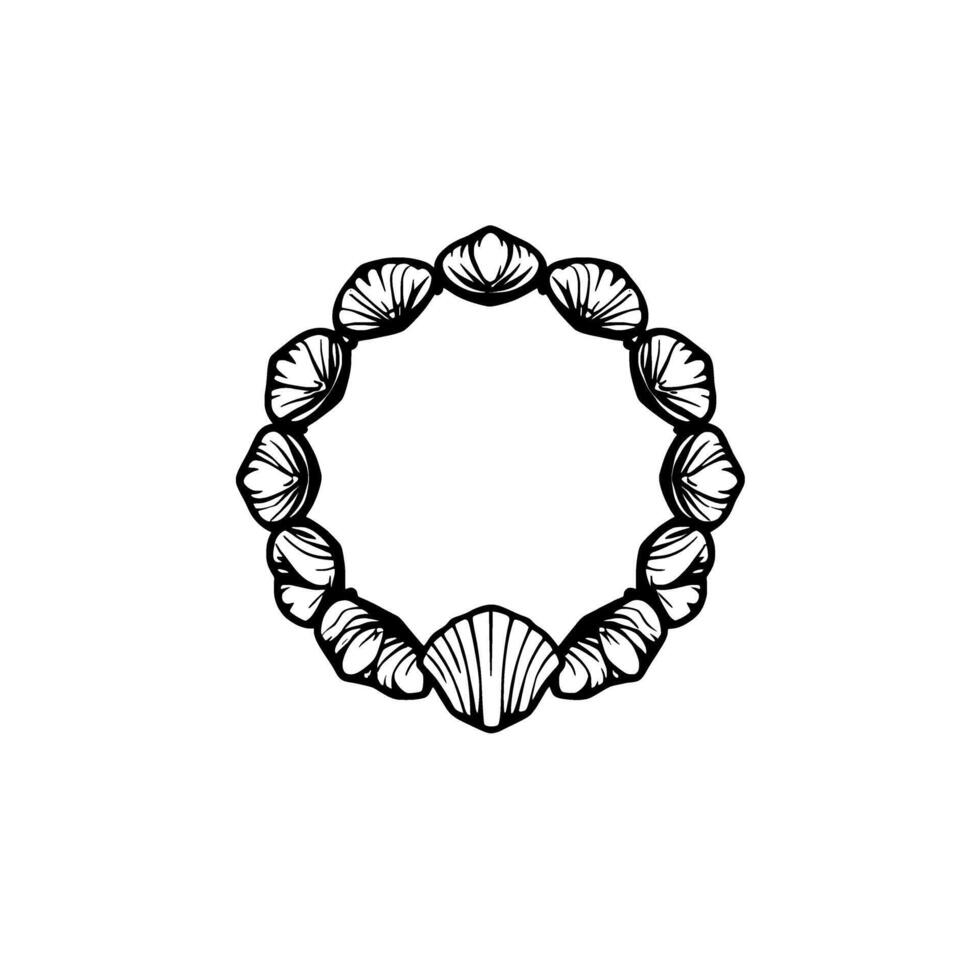 Seashell Circle Frame. Coastal Summer Beach Nature . Perfect for Oceanthemed decorations summer illustrations and beachinspired artwork. vector